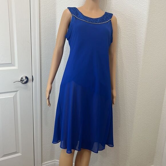 Le Bos Sz 12P Dress & Jacket Set Royal Blue Diamond Accent Scoop Neck Sleeveless - Picture 10 of 13